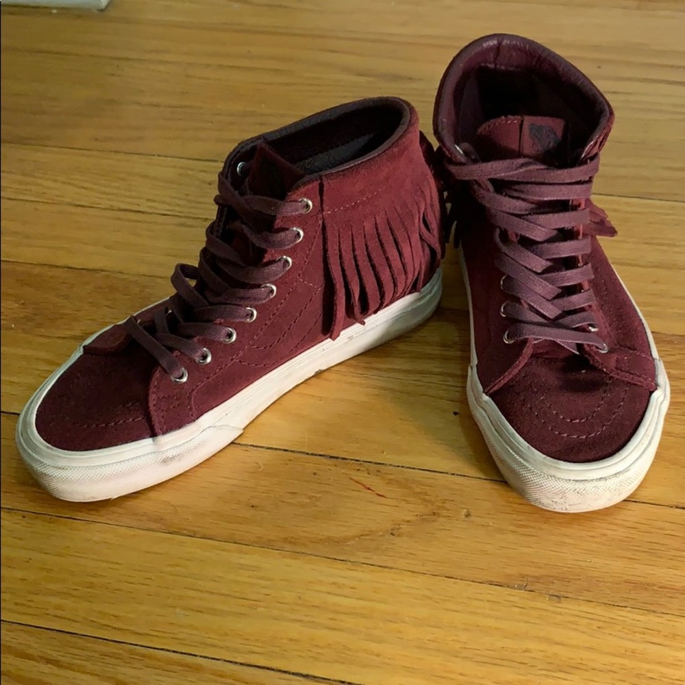 Burgundy Fringe Vans High Tops - Size 6.5